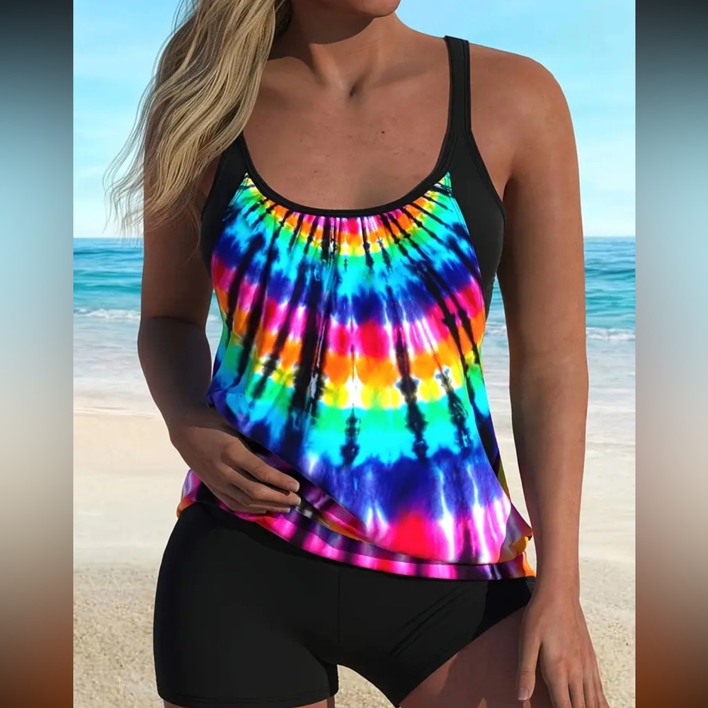 New 2 Piece Tankini Swim, layered rainbow Set #SW-T2-0058